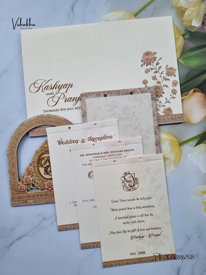 Semi Box MDF Board Laser Cut Ribbon Flower Hindu Muslim Christian Sikh Jain invitation Cards LN-1008 – image 3
