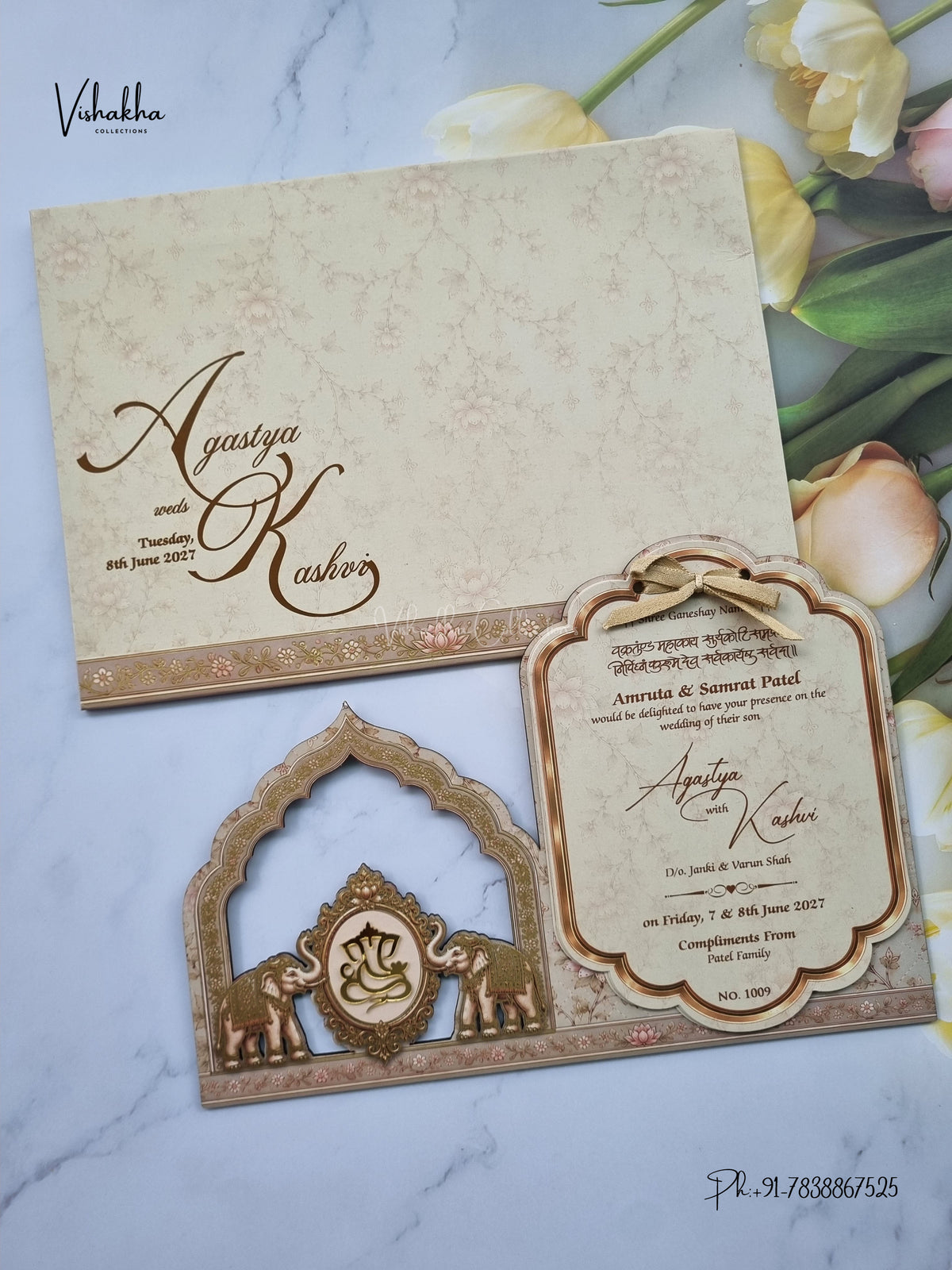 Semi Box MDF Board Laser Cut Ribbon Hathi Hindu Muslim Christian Sikh Jain invitation Cards LN-1009 – image 1