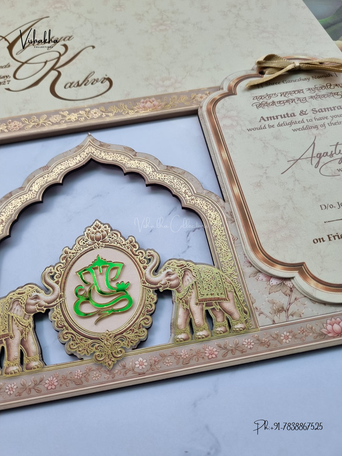 Semi Box MDF Board Laser Cut Ribbon Hathi Hindu Muslim Christian Sikh Jain invitation Cards LN-1009 – image 2