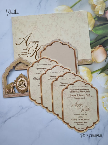 Semi Box MDF Board Laser Cut Ribbon Hathi Hindu Muslim Christian Sikh Jain invitation Cards LN-1009 – image 3