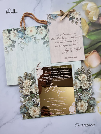 Semi Box MDF Board Laser Cut Acrylic Carry Bag Flower Hindu Muslim Christian Sikh Jain invitation Cards LN-1010 – image 1
