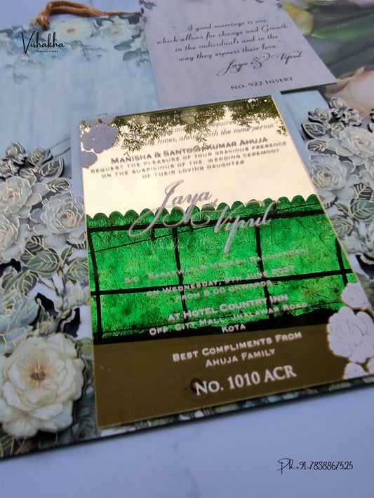 Semi Box MDF Board Laser Cut Acrylic Carry Bag Flower Hindu Muslim Christian Sikh Jain invitation Cards LN-1010 – image 2