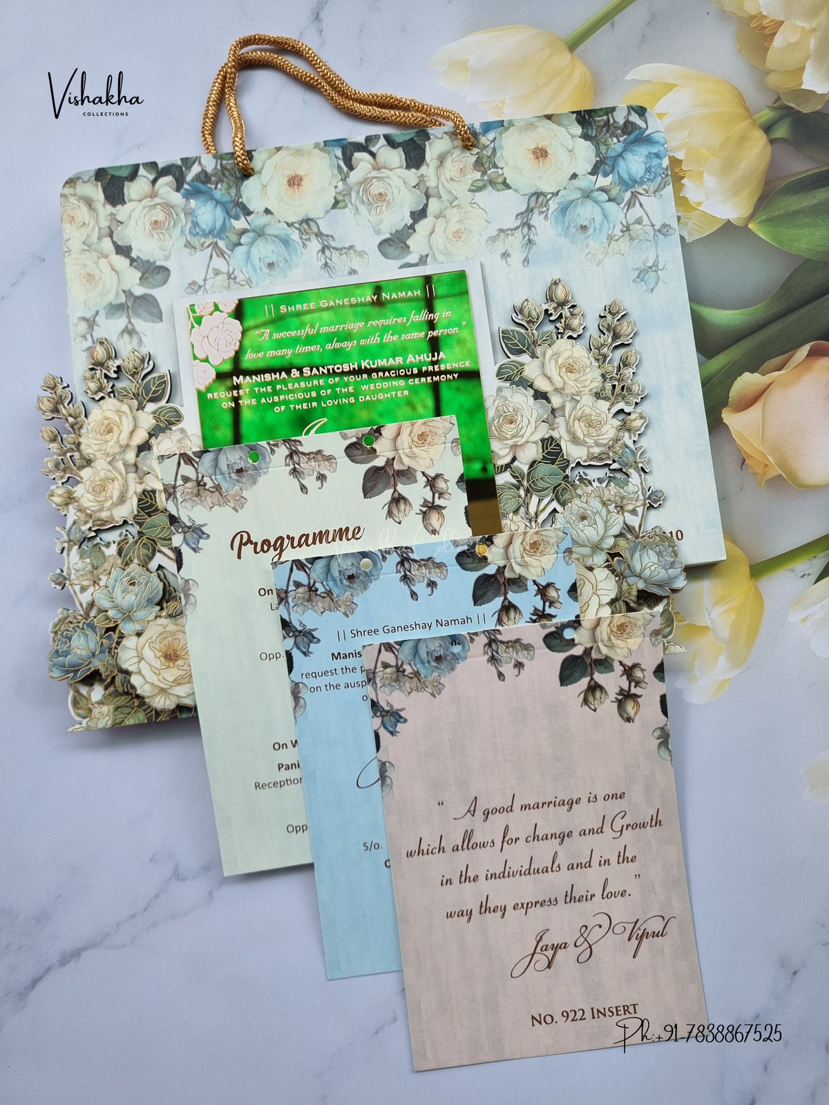 Semi Box MDF Board Laser Cut Acrylic Carry Bag Flower Hindu Muslim Christian Sikh Jain invitation Cards LN-1010 – image 3