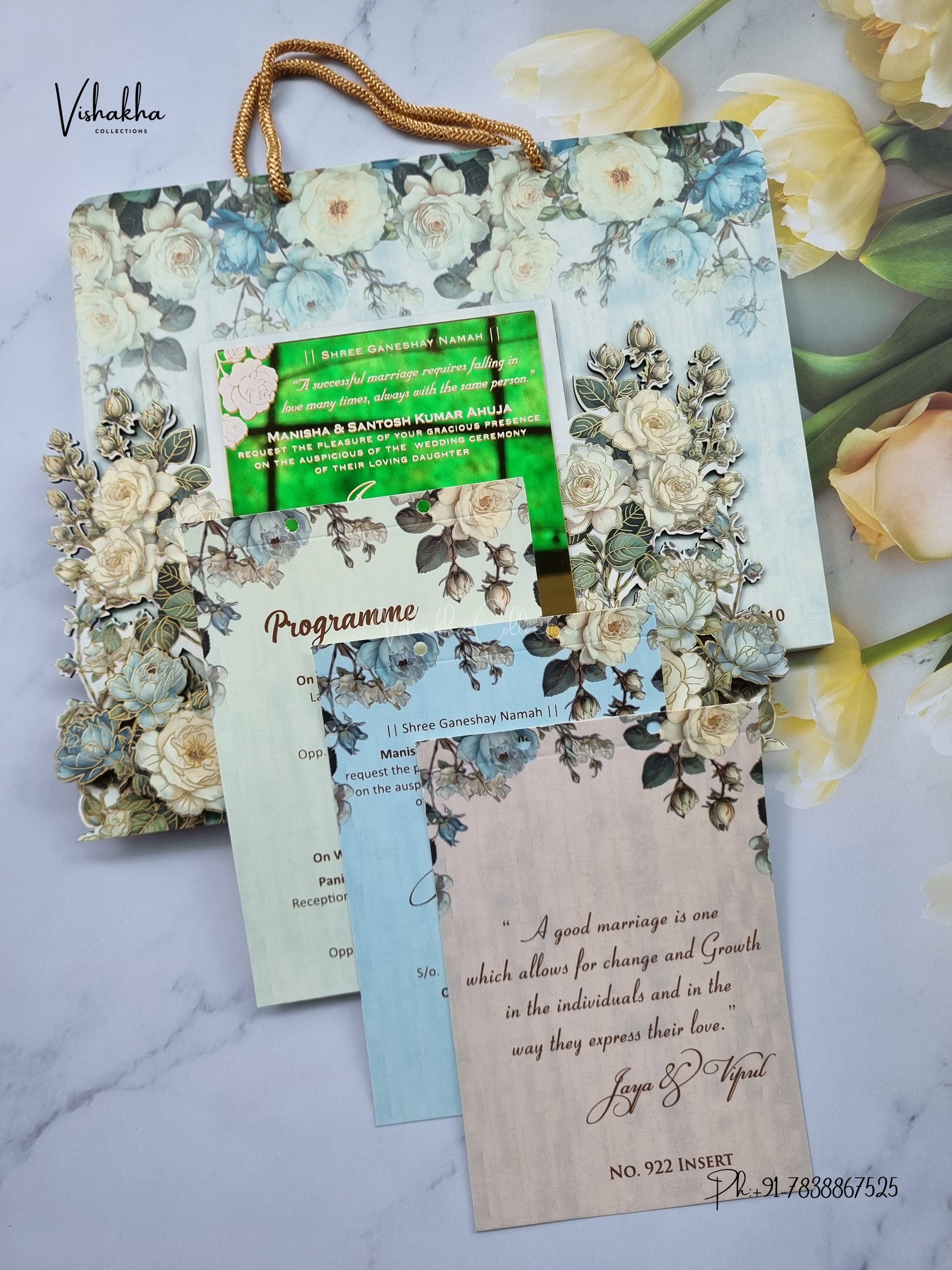 Semi Box MDF Board Laser Cut Acrylic Carry Bag Flower Hindu Muslim Christian Sikh Jain invitation Cards LN-1010 – image 3