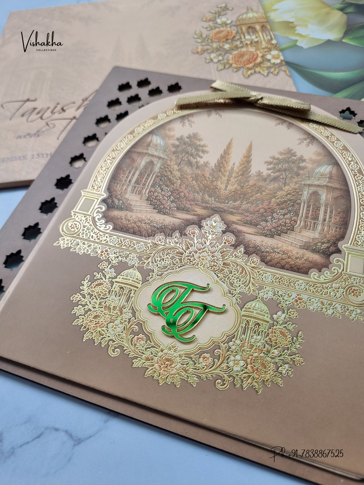 Semi Box MDF Board Laser Cut Ribbon Flower Hindu Muslim Christian Sikh Jain invitation Cards LN-1021 – image 2