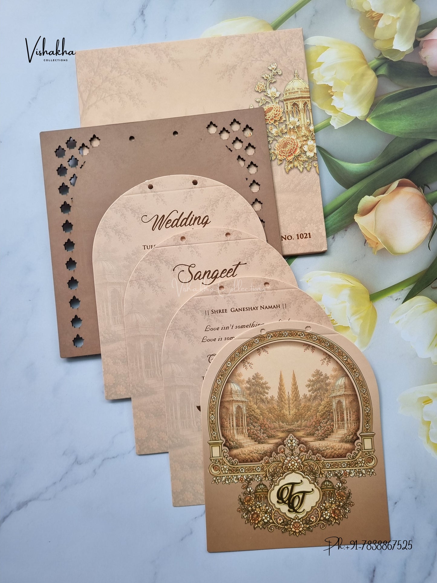 Semi Box MDF Board Laser Cut Ribbon Flower Hindu Muslim Christian Sikh Jain invitation Cards LN-1021 – image 3