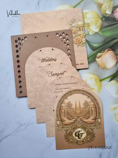 Semi Box MDF Board Laser Cut Ribbon Flower Hindu Muslim Christian Sikh Jain invitation Cards LN-1021 – image 3