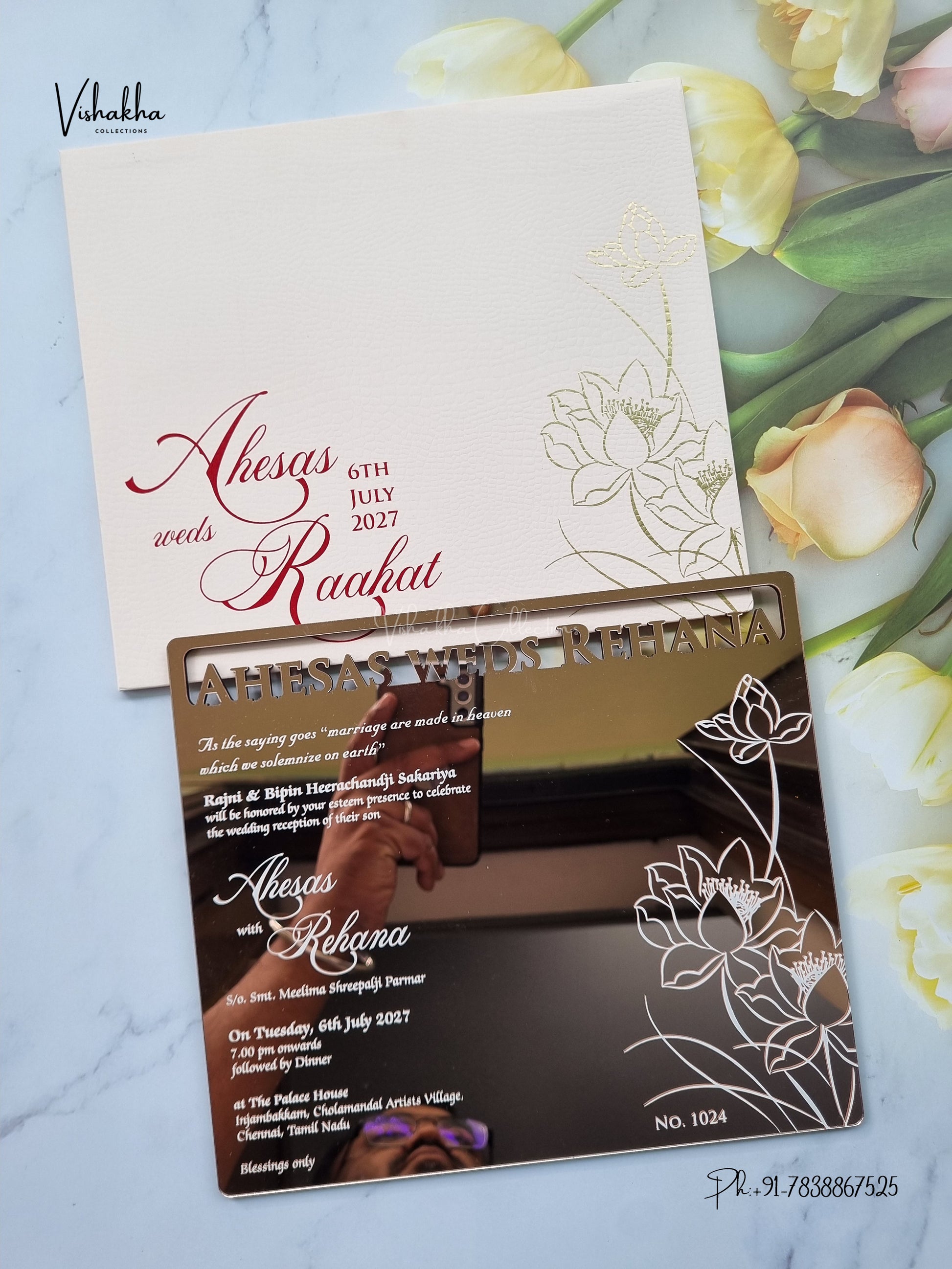 Semi Box Acrylic Flower Hindu Muslim Christian Sikh Jain invitation Cards LN-1024 – image 1