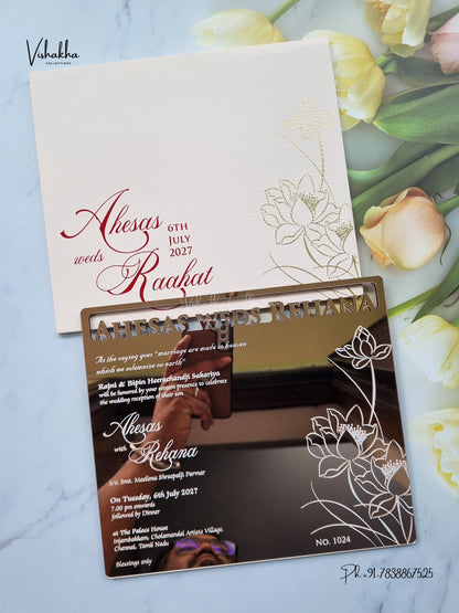 Semi Box Acrylic Flower Hindu Muslim Christian Sikh Jain invitation Cards LN-1024 – image 1