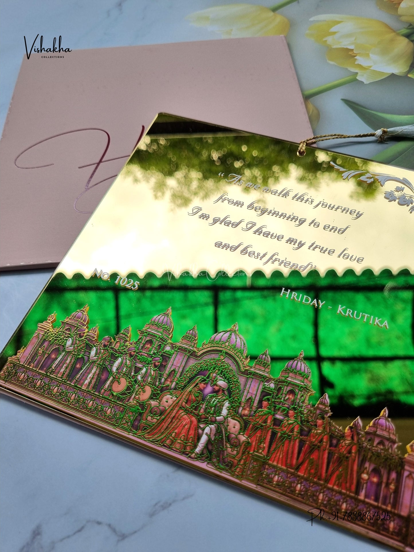 Semi Box Acrylic Dulah Dulhan Hindu Muslim Christian Sikh Jain invitation Cards LN-1025 – image 2