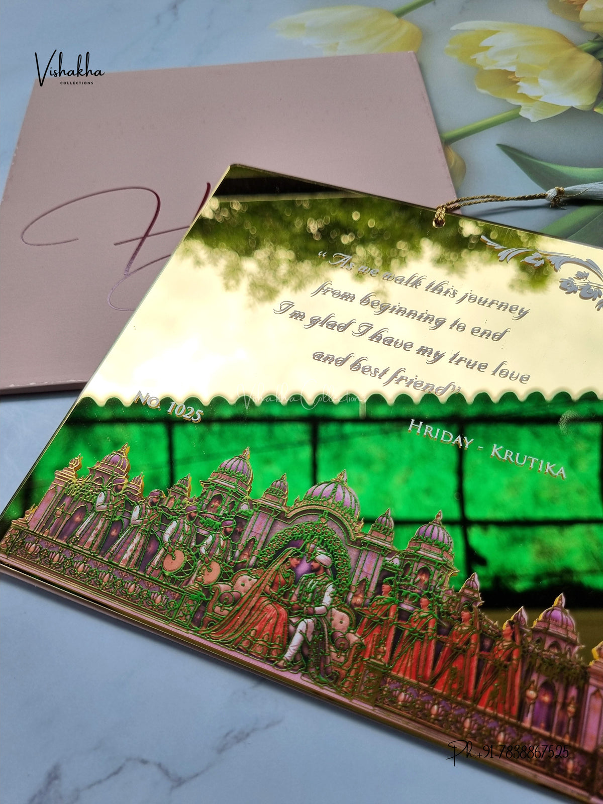 Semi Box Acrylic Dulah Dulhan Hindu Muslim Christian Sikh Jain invitation Cards LN-1025 – image 2