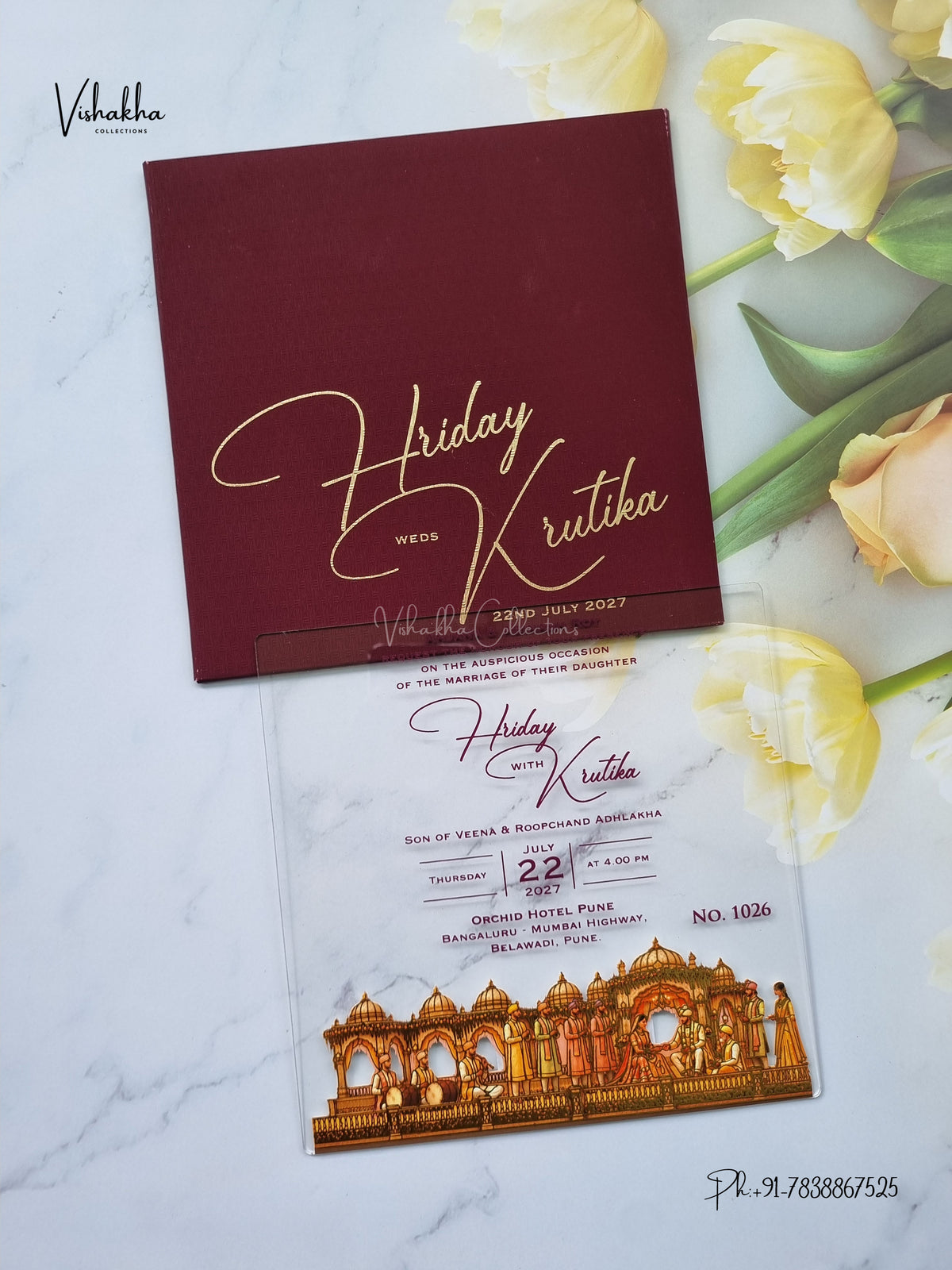 Acrylic Royal Hindu Muslim Christian Sikh Jain invitation Cards LN-1026 – image 1