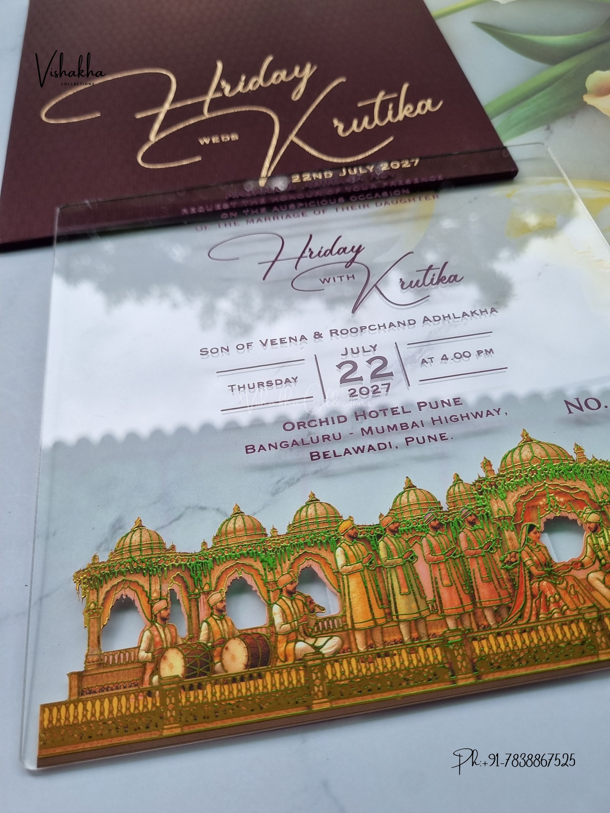 Acrylic Royal Hindu Muslim Christian Sikh Jain invitation Cards LN-1026 – image 2