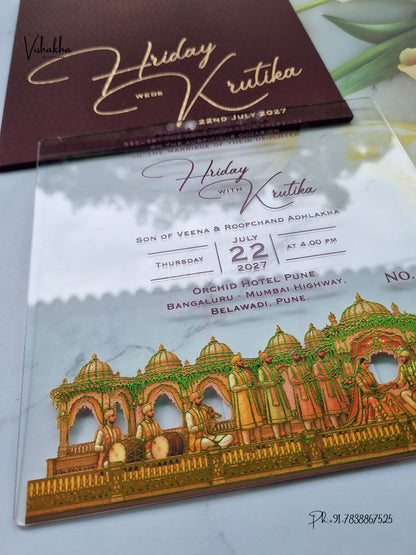 Acrylic Royal Hindu Muslim Christian Sikh Jain invitation Cards LN-1026 – image 2