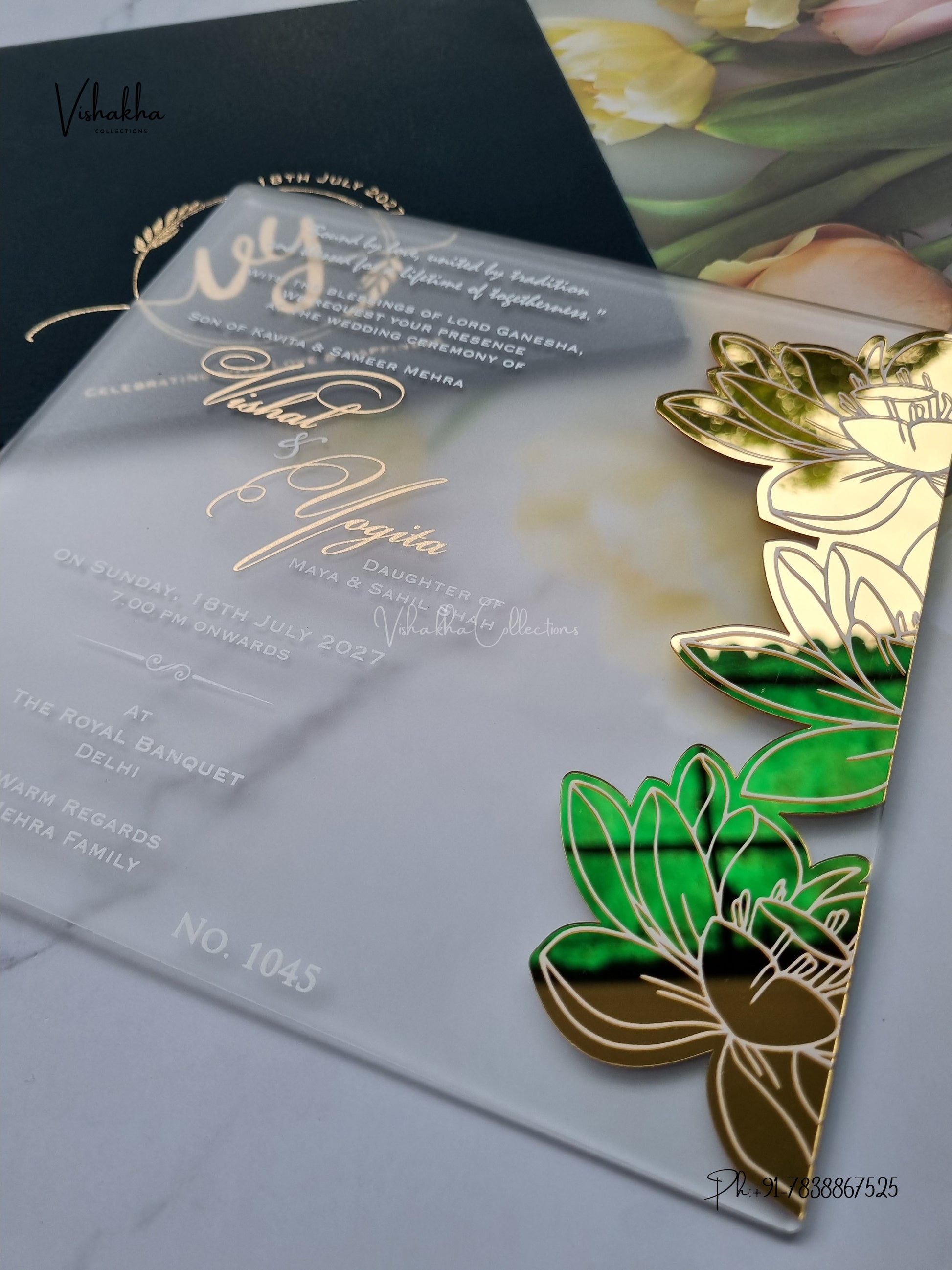 Semi Box Acrylic Flower Hindu Muslim Christian Sikh Jain invitation Cards LN-1045 – image 2
