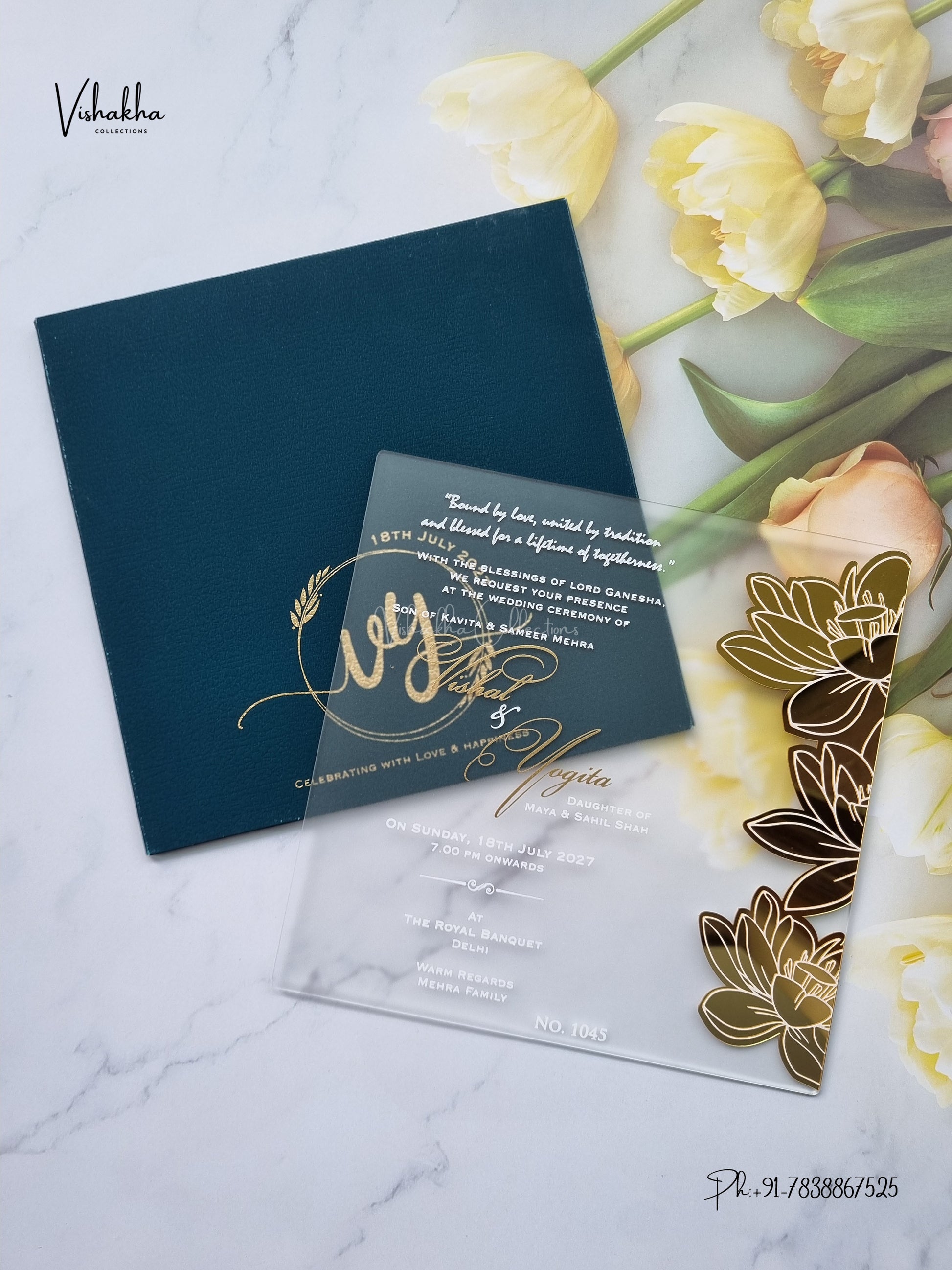Semi Box Acrylic Flower Hindu Muslim Christian Sikh Jain invitation Cards LN-1045 – image 3