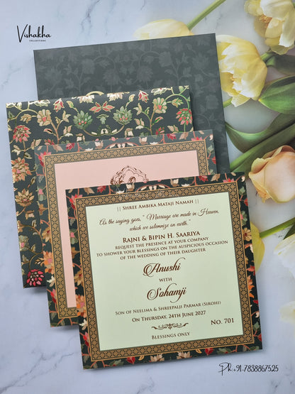 Semi Box Padded Flower Hindu Muslim Christian Sikh Jain invitation Cards LN-701 – image 3