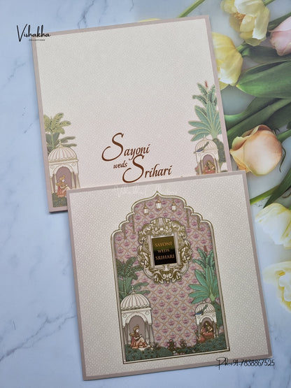 Semi Box Royal Dulah Dulhan Hindu Muslim Christian Sikh Jain invitation Cards LN-752 – image 1