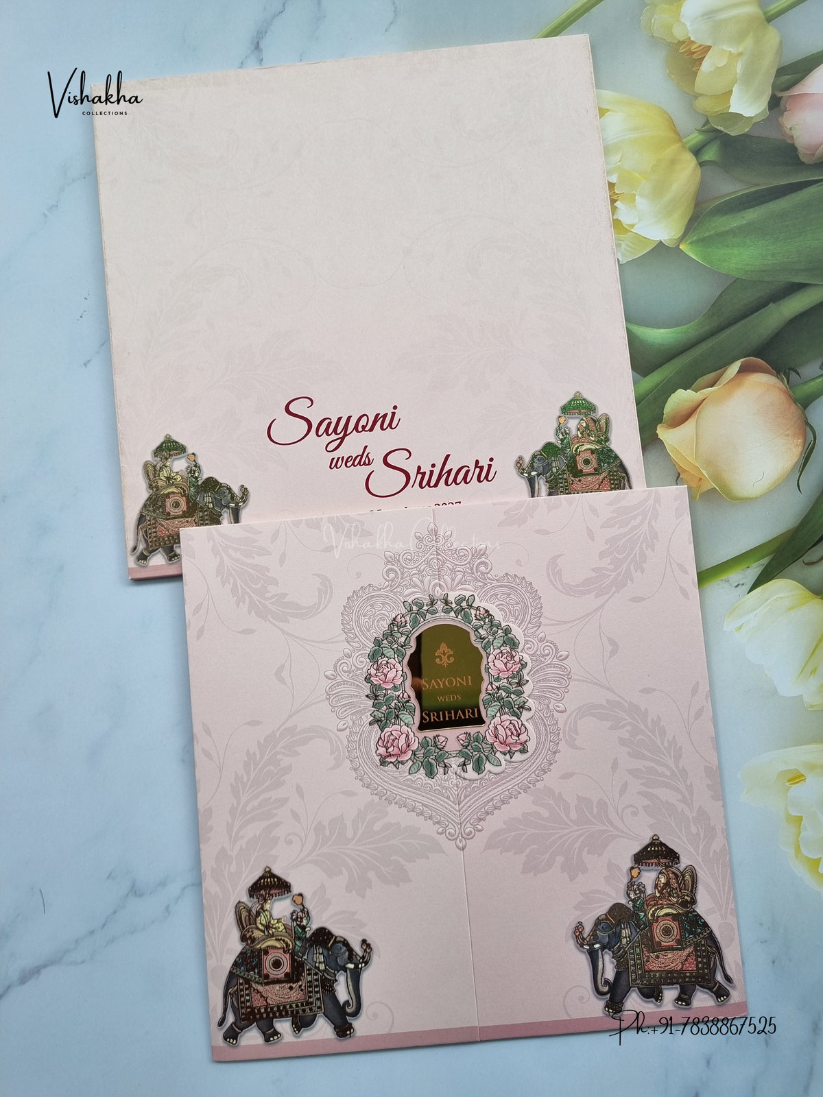 Semi Box Double Door Hathi Hindu Muslim Christian Sikh Jain invitation Cards LN-754 – image 1