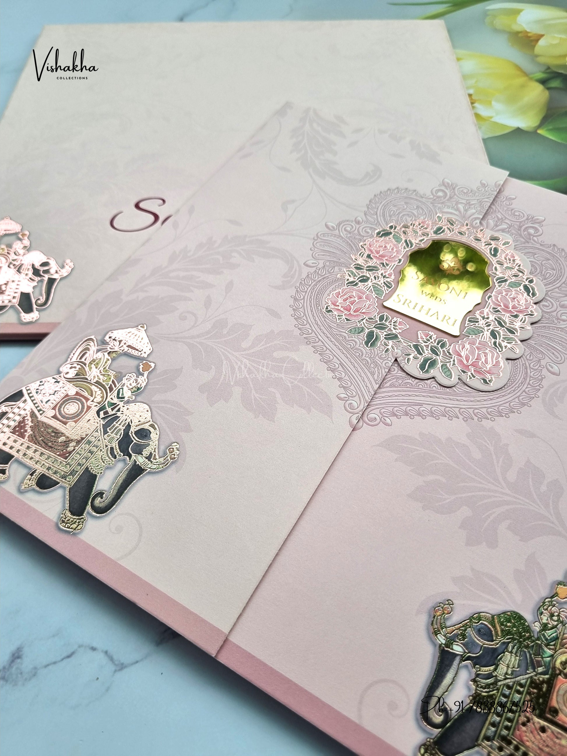 Semi Box Double Door Hathi Hindu Muslim Christian Sikh Jain invitation Cards LN-754 – image 2