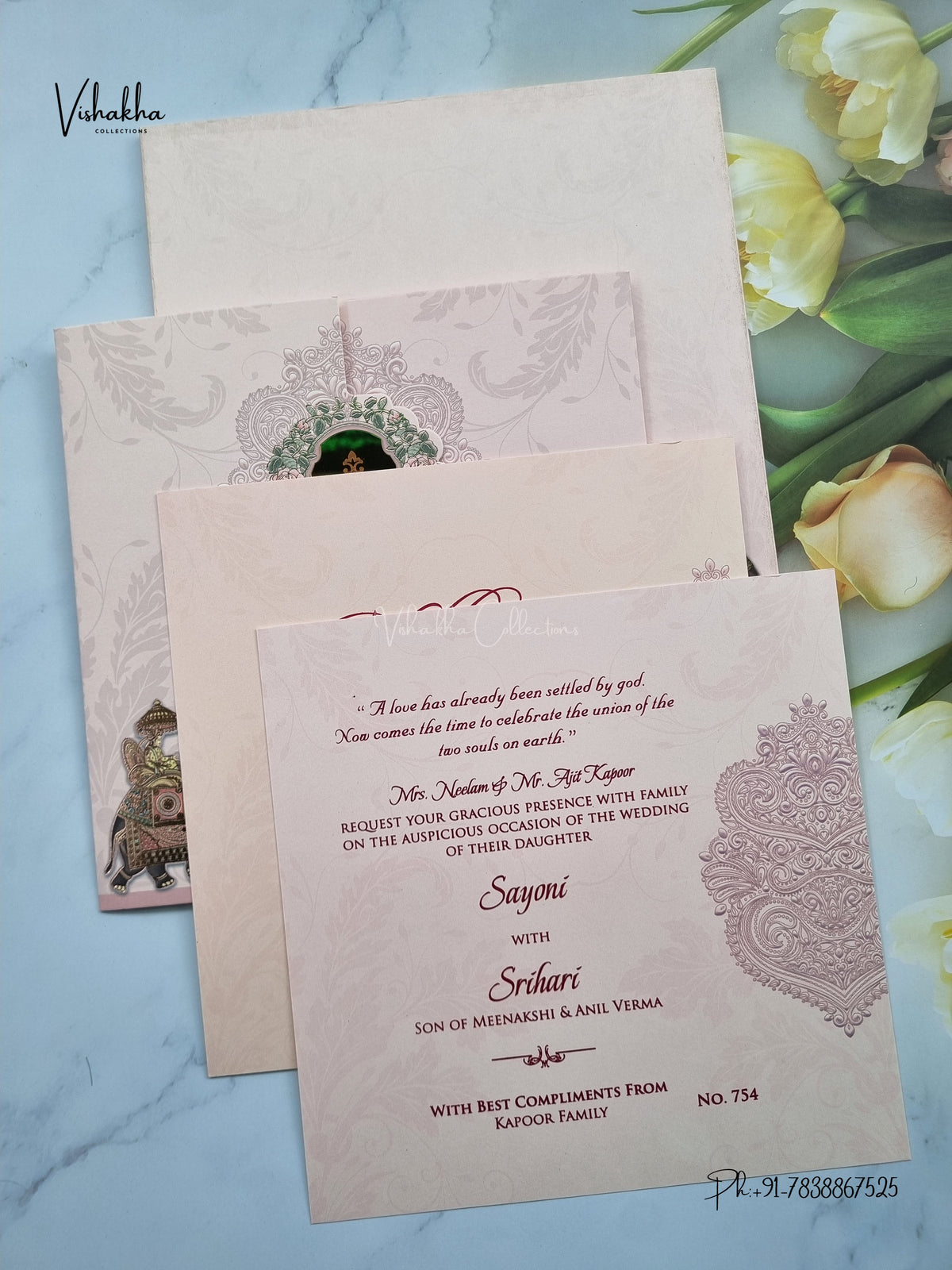 Semi Box Double Door Hathi Hindu Muslim Christian Sikh Jain invitation Cards LN-754 – image 3