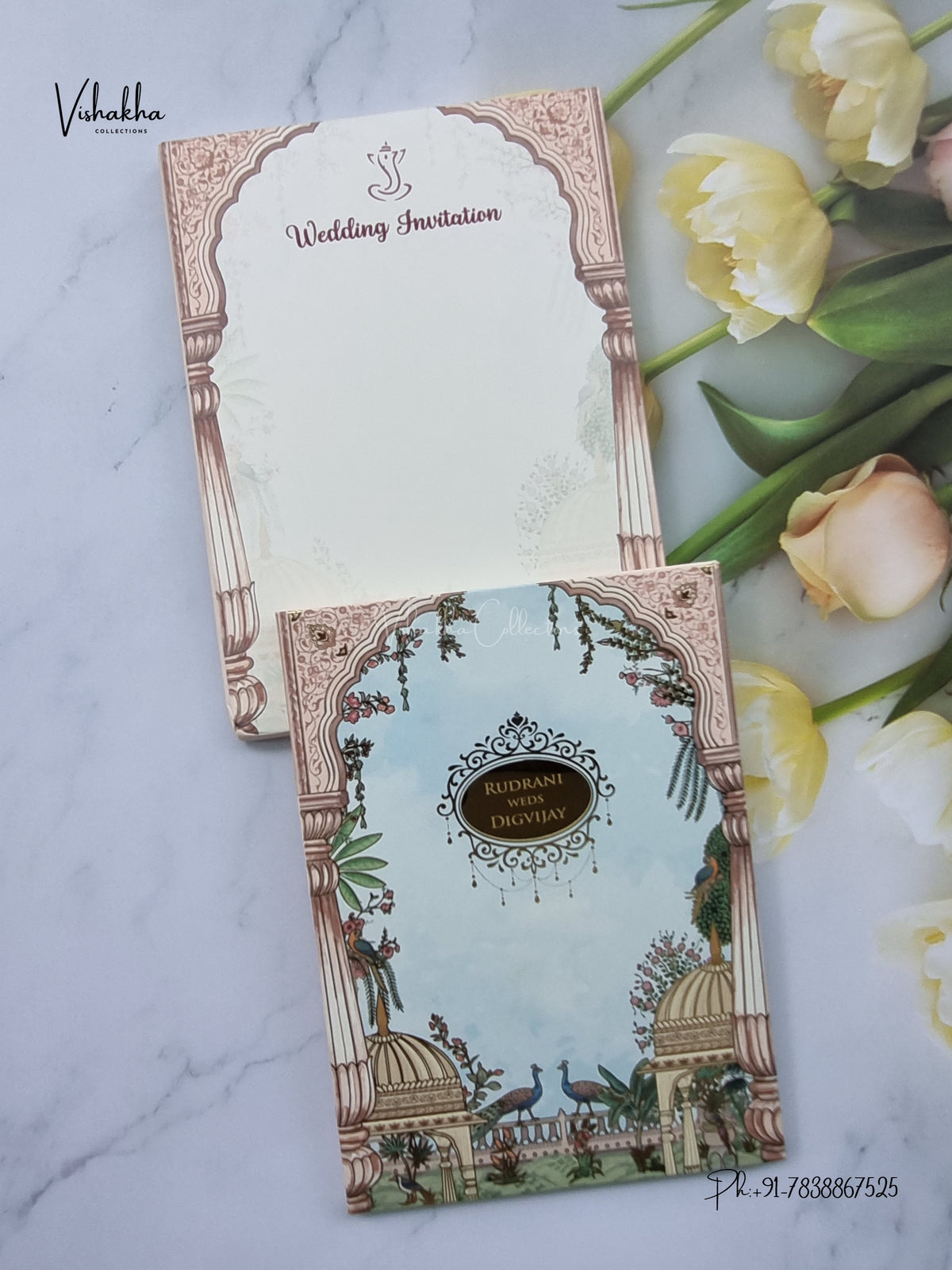 Semi Box MDF Board Laser Cut Padded Peacock Hindu Muslim Christian Sikh Jain invitation Cards LN-841 – image 1