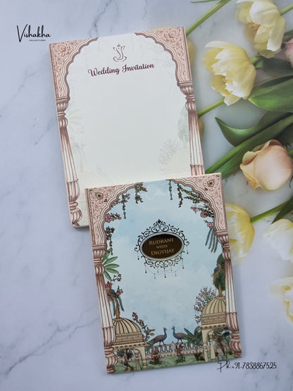 Semi Box MDF Board Laser Cut Padded Peacock Hindu Muslim Christian Sikh Jain invitation Cards LN-841 – image 1