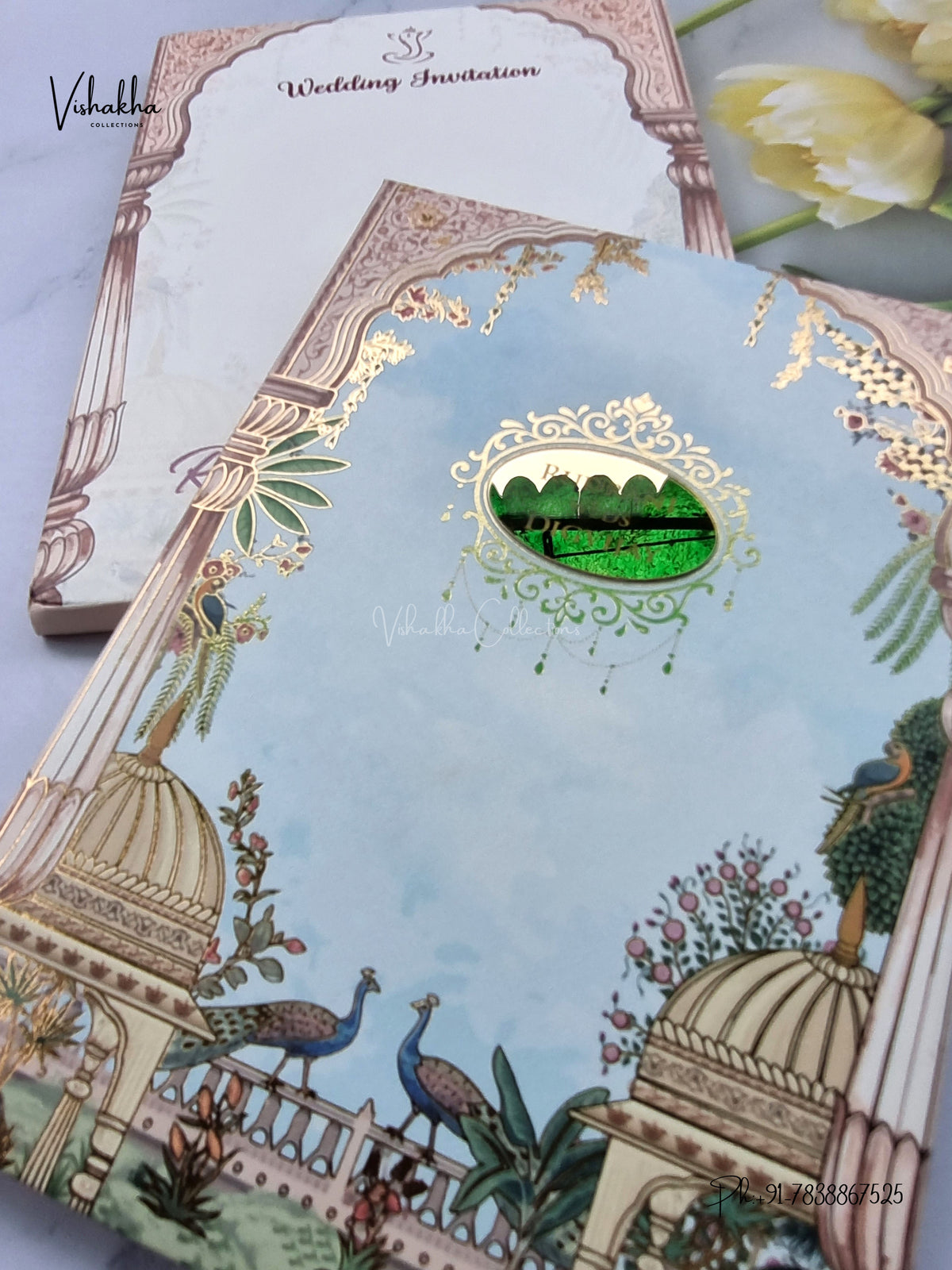 Semi Box MDF Board Laser Cut Padded Peacock Hindu Muslim Christian Sikh Jain invitation Cards LN-841 – image 2