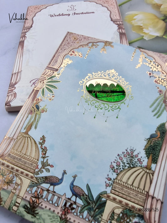 Semi Box MDF Board Laser Cut Padded Peacock Hindu Muslim Christian Sikh Jain invitation Cards LN-841 – image 2