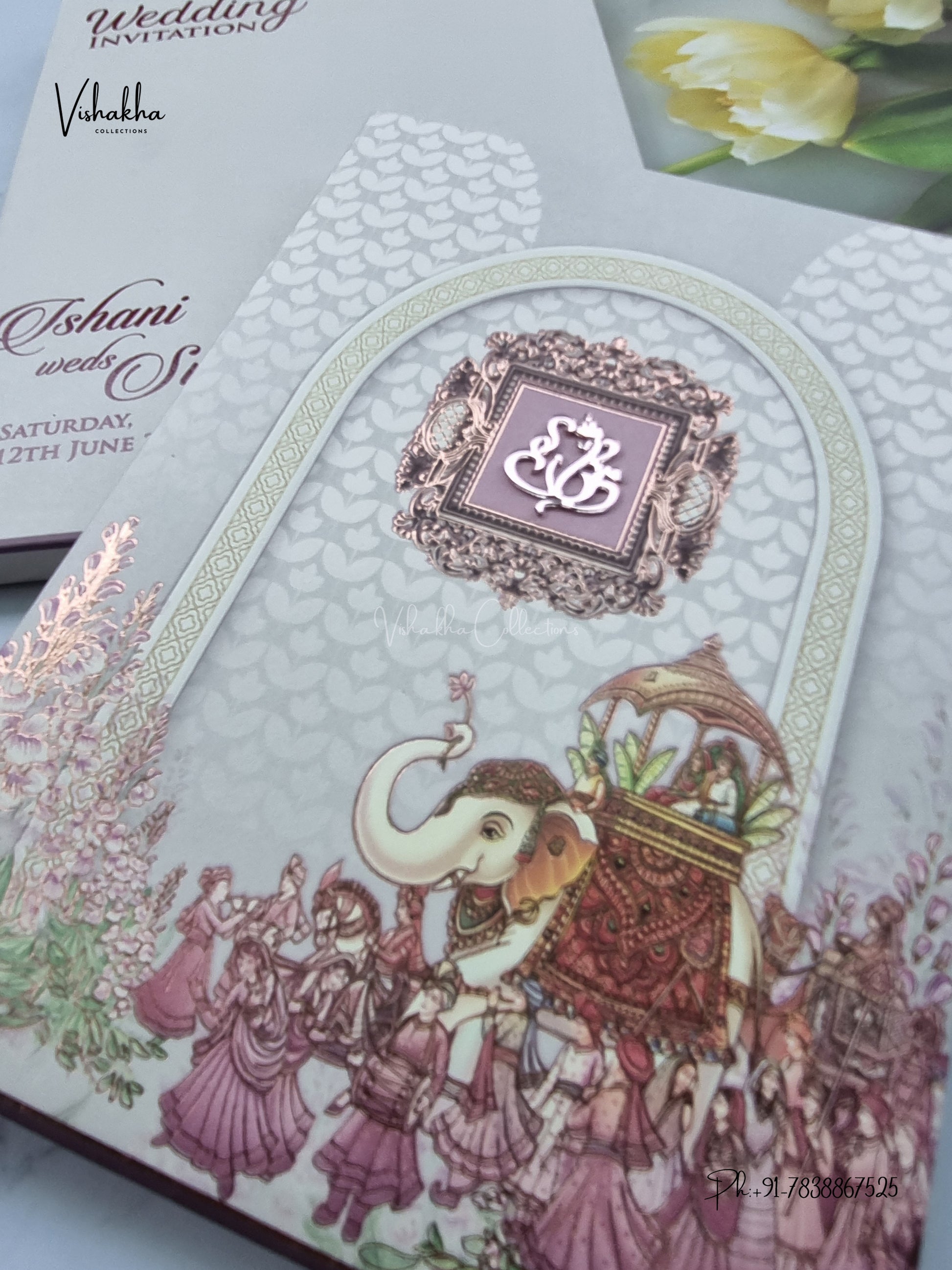Semi Box MDF Board Laser Cut Padded Hathi Hindu Muslim Christian Sikh Jain invitation Cards LN-842 – image 2