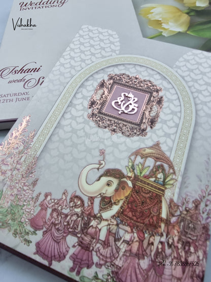 Semi Box MDF Board Laser Cut Padded Hathi Hindu Muslim Christian Sikh Jain invitation Cards LN-842 – image 2