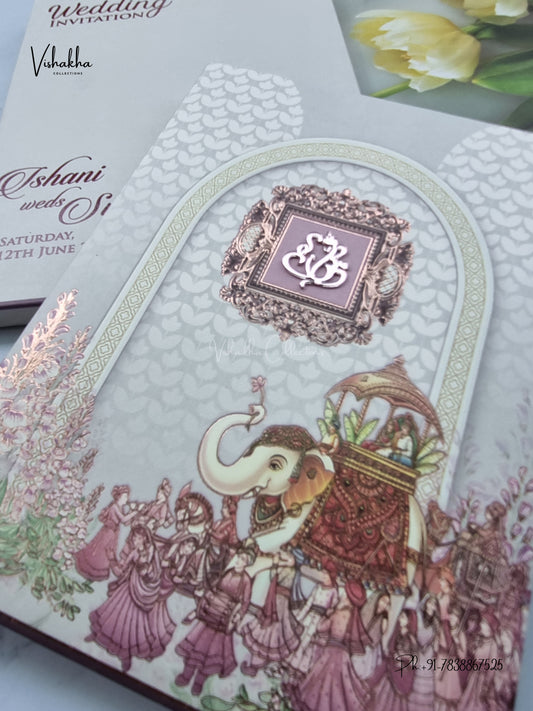 Semi Box MDF Board Laser Cut Padded Hathi Hindu Muslim Christian Sikh Jain invitation Cards LN-842 – image 2