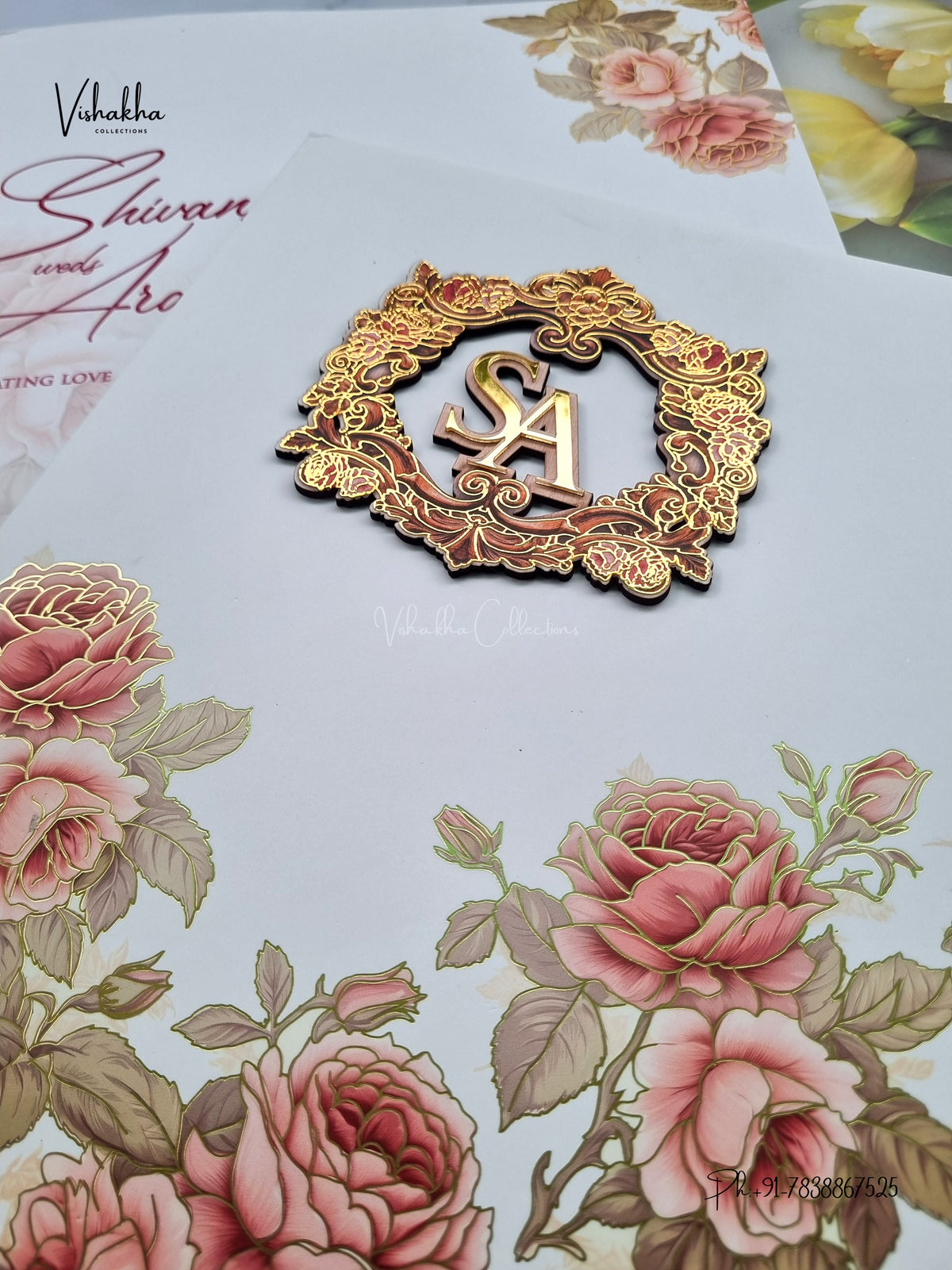 Semi Box MDF Board Laser Cut Padded Rose Hindu Muslim Christian Sikh Jain invitation Cards LN-852 – image 2