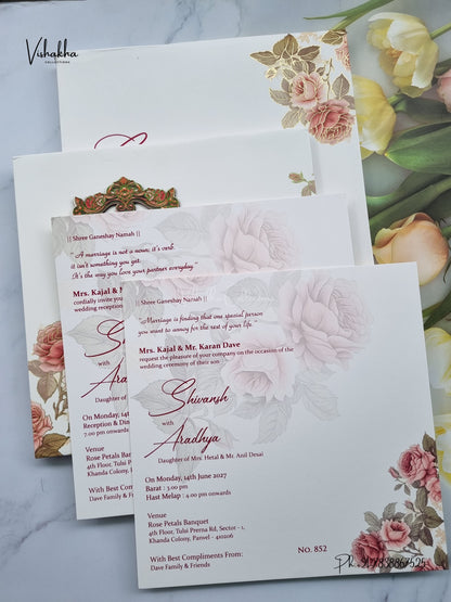 Semi Box MDF Board Laser Cut Padded Rose Hindu Muslim Christian Sikh Jain invitation Cards LN-852 – image 3