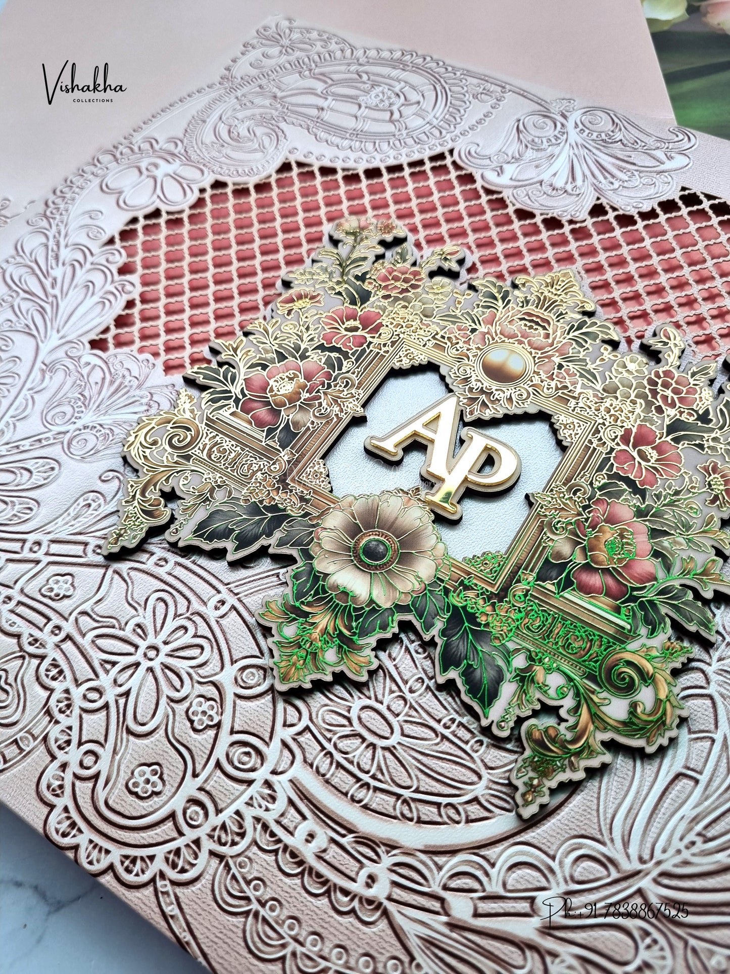 Semi Box MDF Board Laser Cut Padded Flower Hindu Muslim Christian Sikh Jain invitation Cards LN-853 – image 2