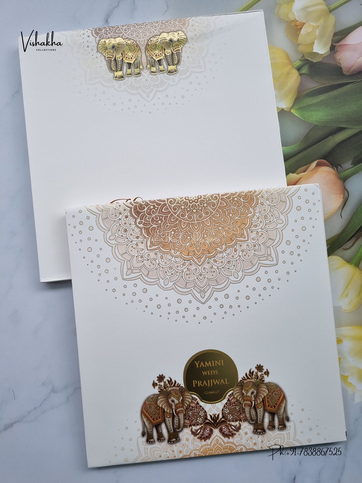 Semi Box Padded Hathi Hindu Muslim Christian Sikh Jain invitation Cards LN-854 – image 1