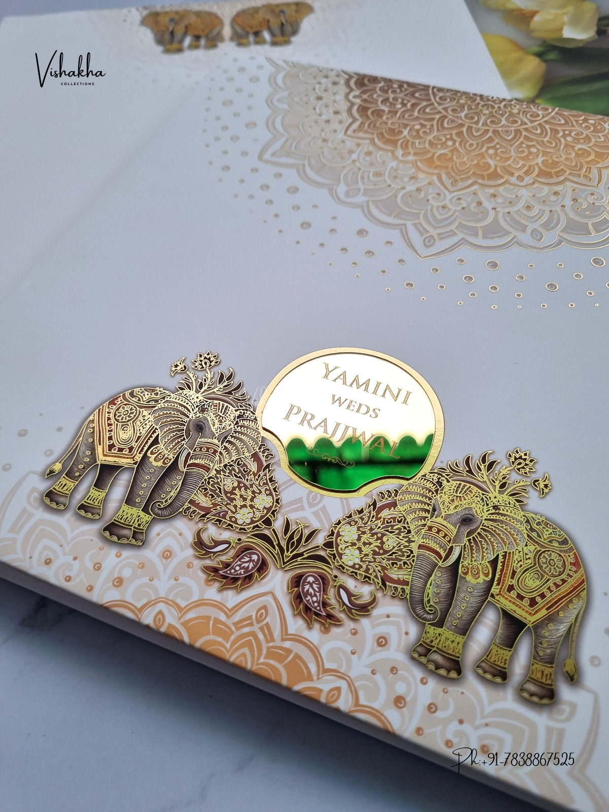 Semi Box Padded Hathi Hindu Muslim Christian Sikh Jain invitation Cards LN-854 – image 2
