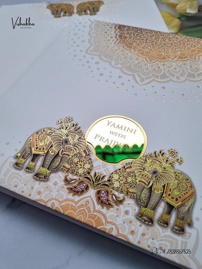 Semi Box Padded Hathi Hindu Muslim Christian Sikh Jain invitation Cards LN-854 – image 2