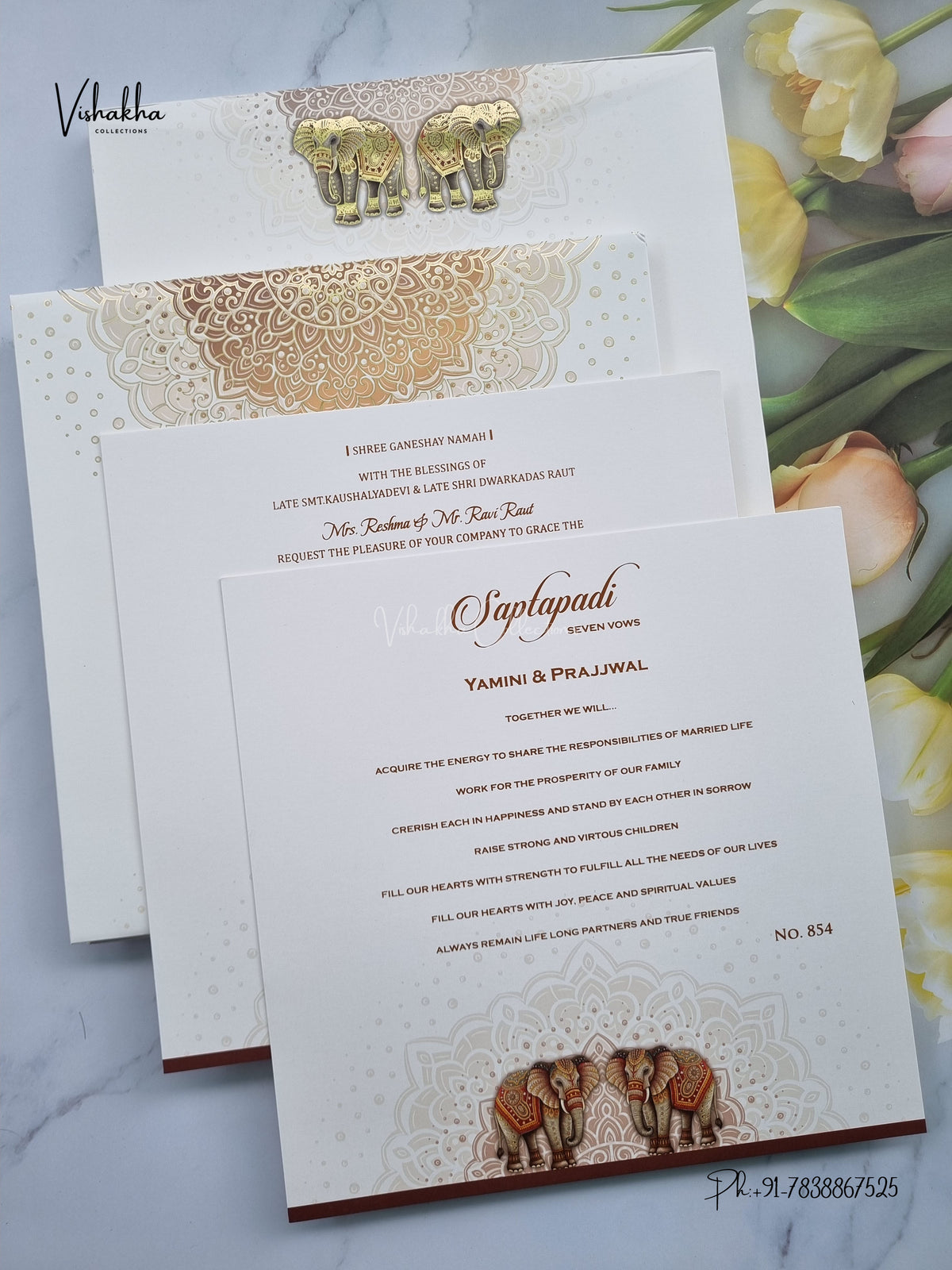 Semi Box Padded Hathi Hindu Muslim Christian Sikh Jain invitation Cards LN-854 – image 3