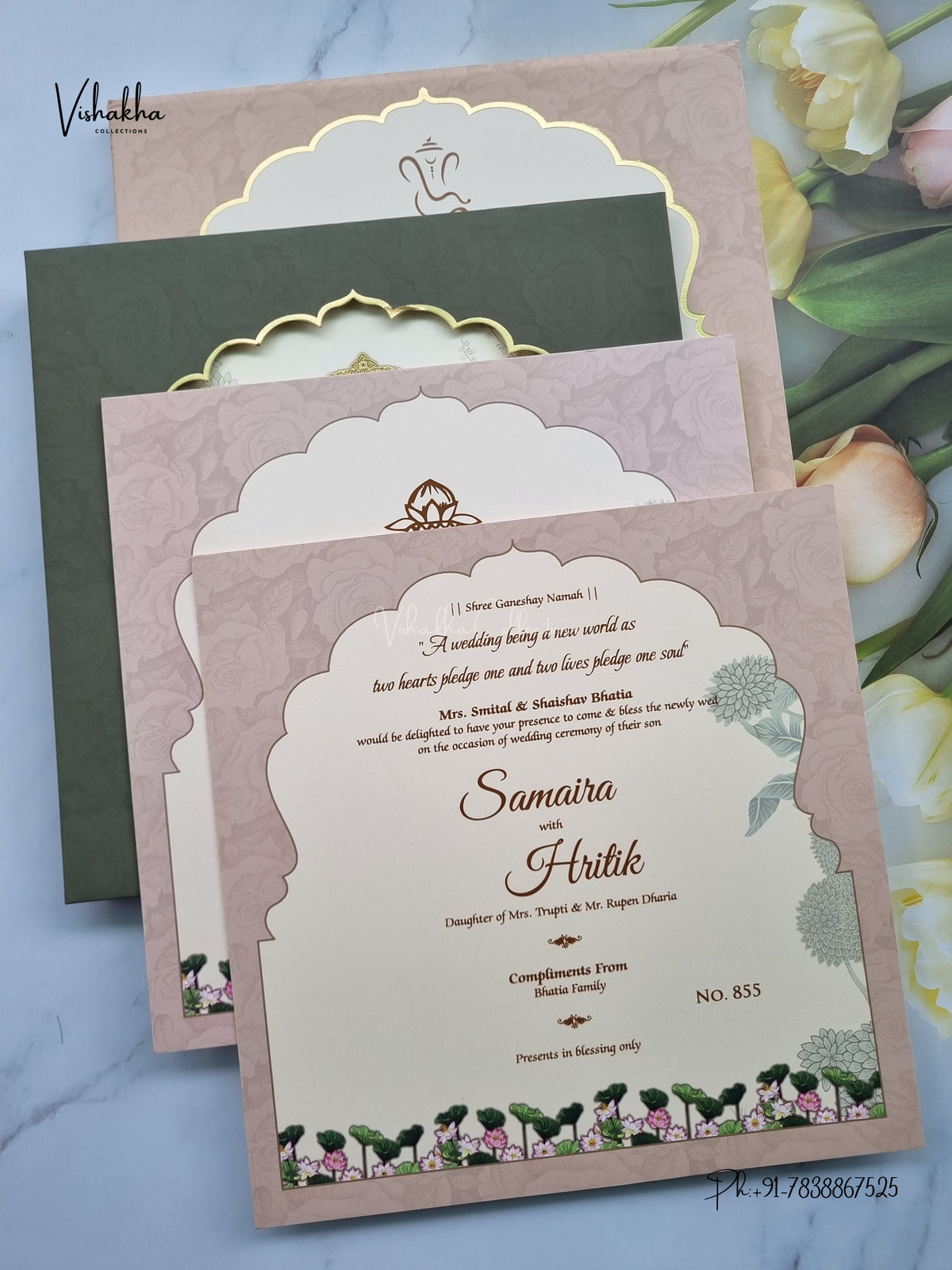 Semi Box Padded Peacock Hindu Muslim Christian Sikh Jain invitation Cards LN-855 – image 3