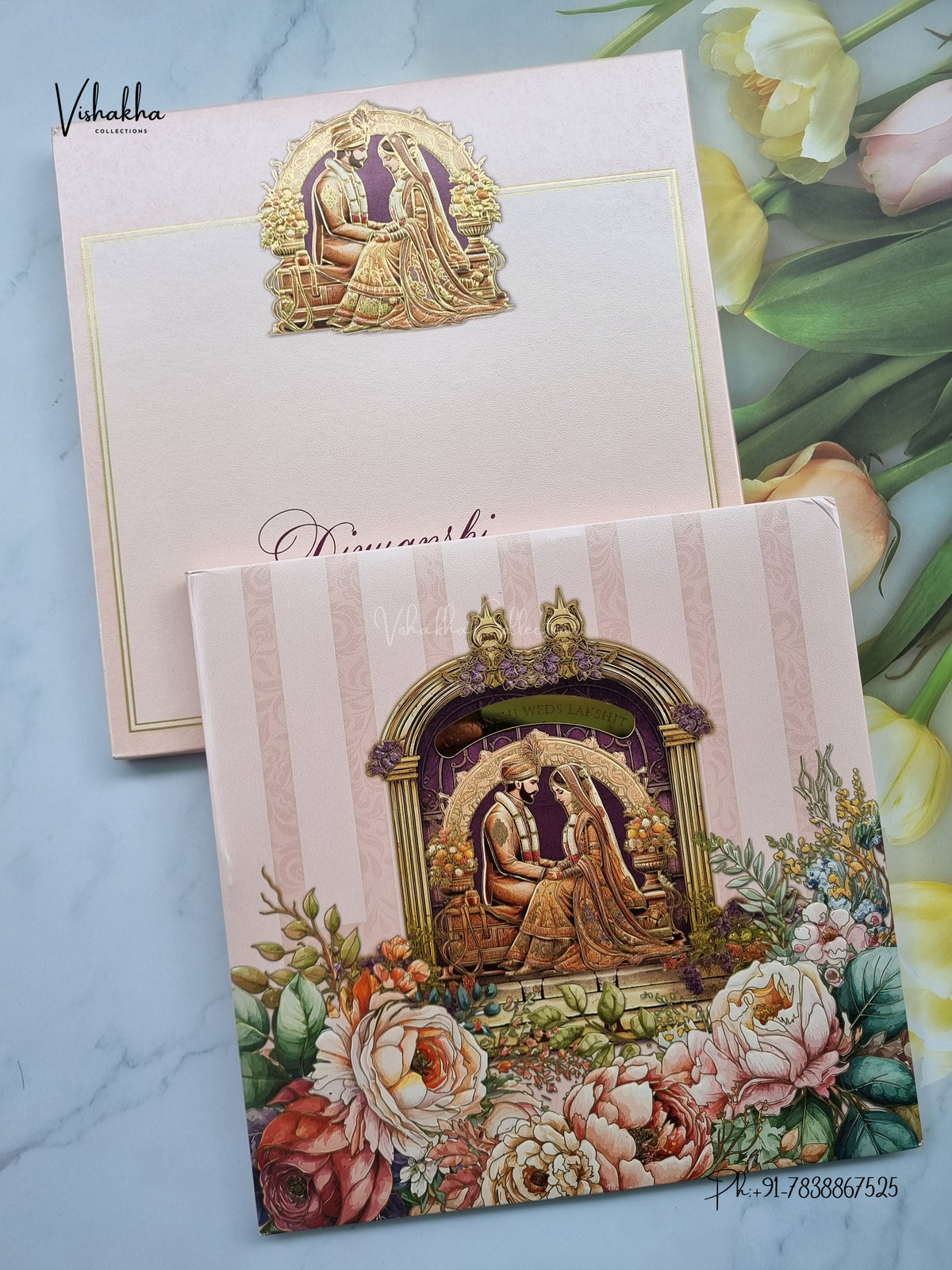 Semi Box Padded Dulah Dulhan Hindu Muslim Christian Sikh Jain invitation Cards LN-858 – image 1