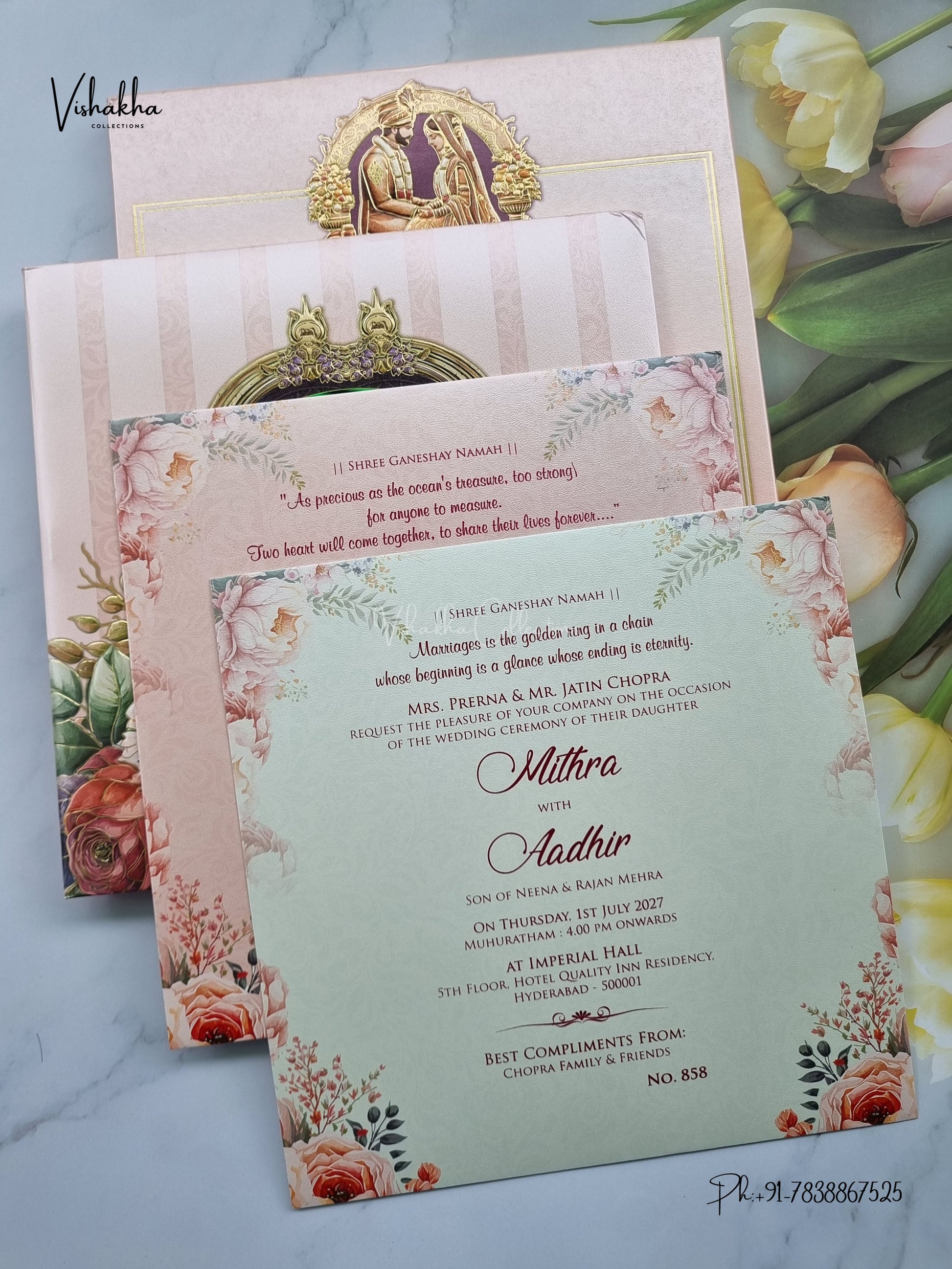 Semi Box Padded Dulah Dulhan Hindu Muslim Christian Sikh Jain invitation Cards LN-858 – image 3