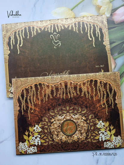 Semi Box Padded Flower Hindu Muslim Christian Sikh Jain invitation Cards LN-867 – image 1