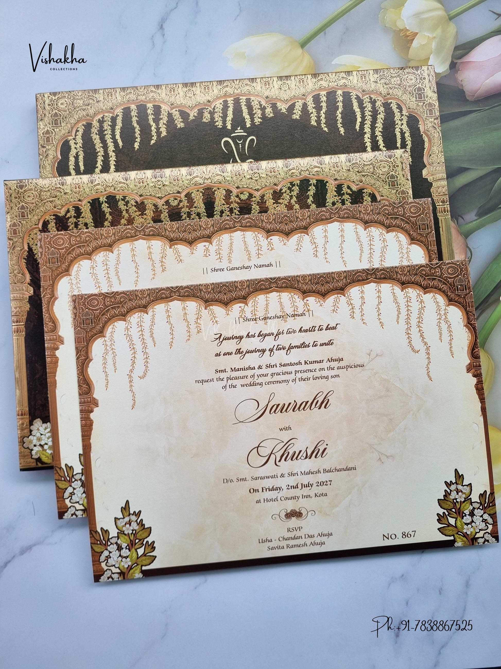 Semi Box Padded Flower Hindu Muslim Christian Sikh Jain invitation Cards LN-867 – image 3