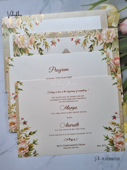 Semi Box Flower Hindu Muslim Christian Sikh Jain invitation Cards LN-873 – image 3