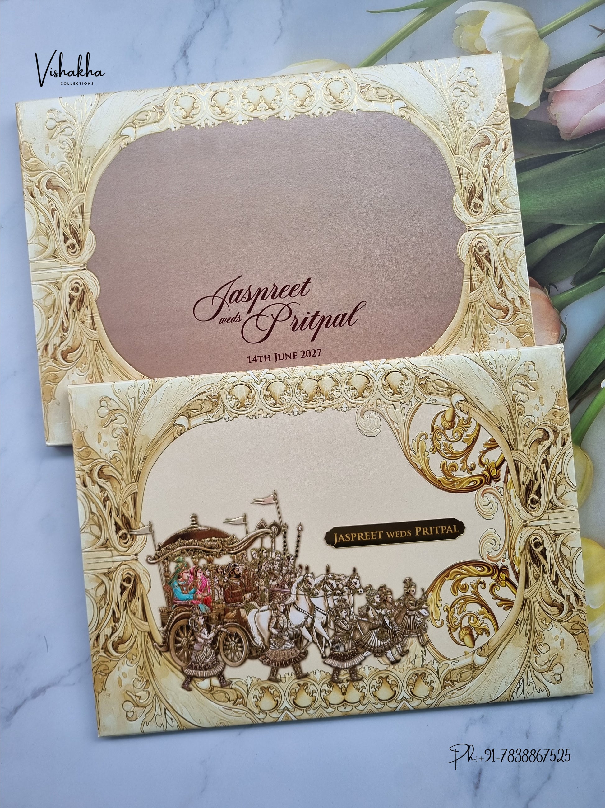Semi Box Padded Barat Hindu Muslim Christian Sikh Jain invitation Cards LN-874 – image 1