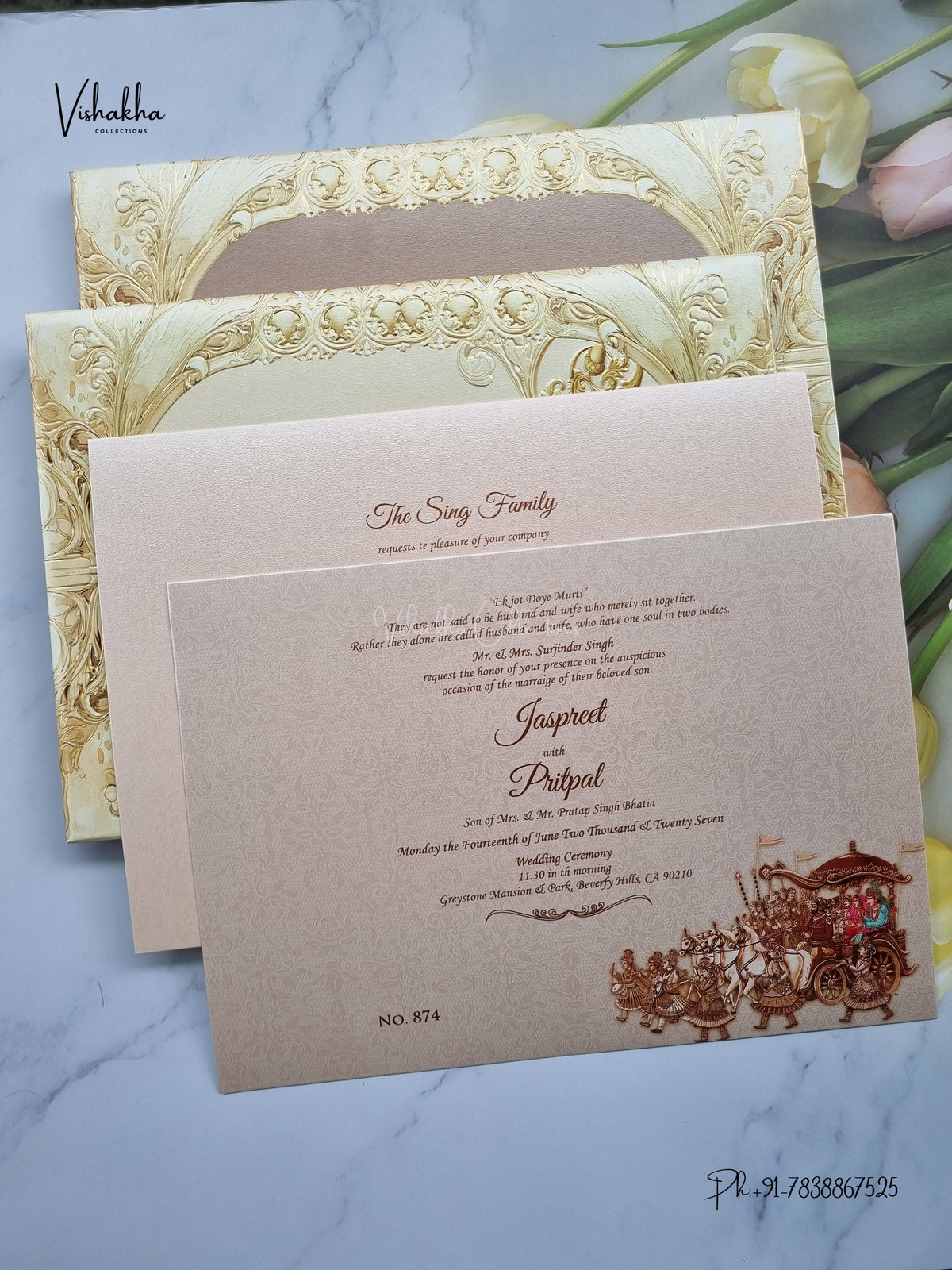 Semi Box Padded Barat Hindu Muslim Christian Sikh Jain invitation Cards LN-874 – image 3
