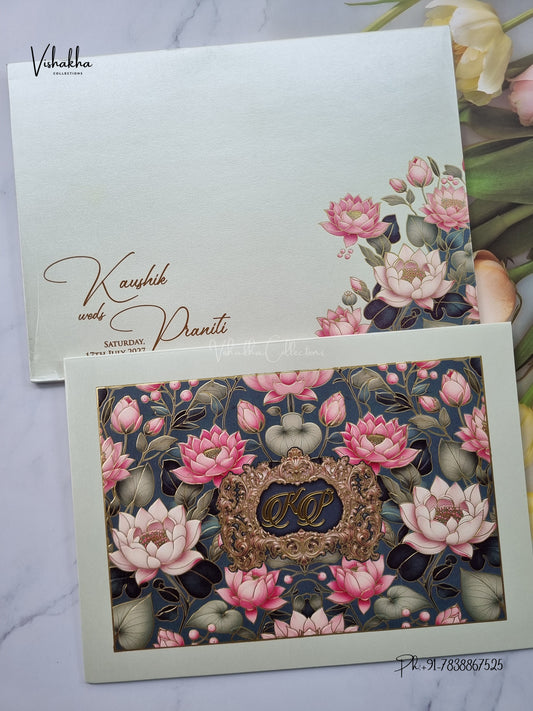 Semi Box Flower Hindu Muslim Christian Sikh Jain invitation Cards LN-875 – image 1