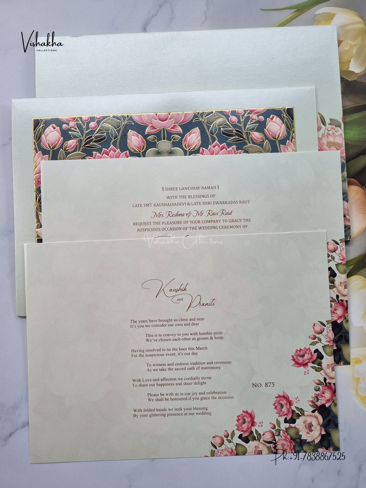 Semi Box Flower Hindu Muslim Christian Sikh Jain invitation Cards LN-875 – image 3