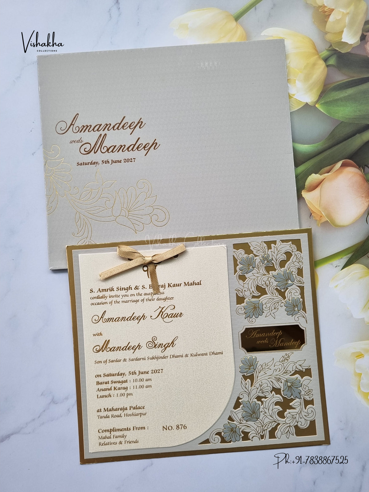 Semi Box Flower Hindu Muslim Christian Sikh Jain invitation Cards LN-876 – image 1